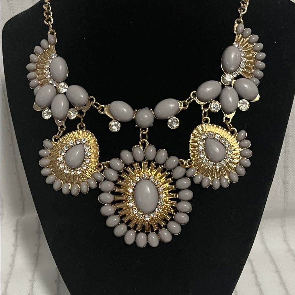 Sparkling Sage | Vintage Medallion Statement Bib Necklace | Grey & Gold